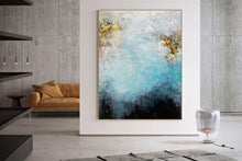 Load image into Gallery viewer, Blue & White Art Abstract Painting White Gold Living Room Art Gp059