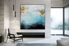 Load image into Gallery viewer, Blue & White Art Abstract Painting White Gold Living Room Art Gp059