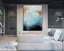 Load image into Gallery viewer, Blue & White Art Abstract Painting White Gold Living Room Art Gp059