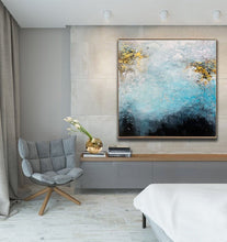 Load image into Gallery viewer, Blue & White Art Abstract Painting White Gold Living Room Art Gp059