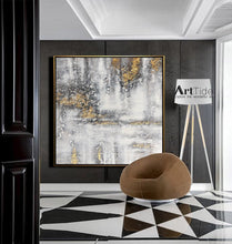 Load image into Gallery viewer, Black White Painting Abstract Gray Gold Painting Living Room Art Painting