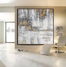 Load image into Gallery viewer, Black White Painting Abstract Gray Gold Painting Living Room Art Painting