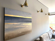 Load image into Gallery viewer, Abstract Landscape Sunset Sunrise Gray Blue Gold Painting on Canvas Np024