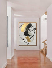 Load image into Gallery viewer, Gold Black White Minimalist Painting on Canvas Oversized Abstract Art Np090