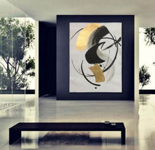 Load image into Gallery viewer, Gold Black White Minimalist Painting on Canvas Oversized Abstract Art Np090