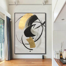 Load image into Gallery viewer, Gold Black White Minimalist Painting on Canvas Oversized Abstract Art Np090