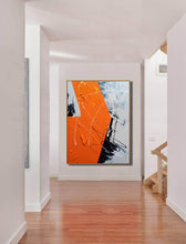 Load image into Gallery viewer, Black White Orange Abstract Painting Textured Wall Art Np091