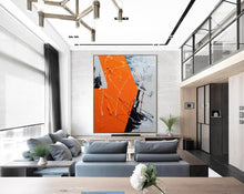 Load image into Gallery viewer, Black White Orange Abstract Painting Textured Wall Art Np091
