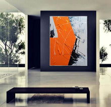 Load image into Gallery viewer, Black White Orange Abstract Painting Textured Wall Art Np091