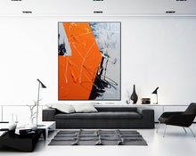 Load image into Gallery viewer, Black White Orange Abstract Painting Textured Wall Art Np091