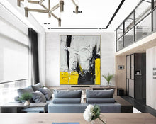 Load image into Gallery viewer, Black White Yellow Abstract Acrylic Painting on Canvas Np114