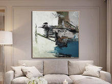Load image into Gallery viewer, Blue White Brown Abstract Painting on Canvas Pallette Knife Painting YP033