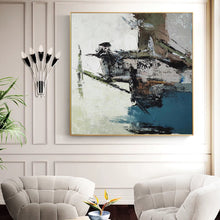 Load image into Gallery viewer, Blue White Brown Abstract Painting on Canvas Pallette Knife Painting YP033