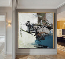 Load image into Gallery viewer, Blue White Brown Abstract Painting on Canvas Pallette Knife Painting YP033