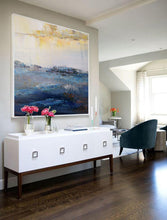 Load image into Gallery viewer, Navy Blue White Yellow Abstract Painting Sea Level Abstract Art Dp106