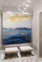 Load image into Gallery viewer, Navy Blue White Yellow Abstract Painting Sea Level Abstract Art Dp106