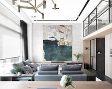 Load image into Gallery viewer, Xl Abstract Painting Deep Green Canvas Wall Art Np079