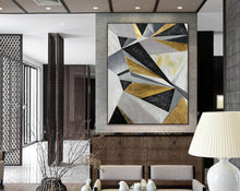 Load image into Gallery viewer, Geometric Wall Art Gold Abstract Painting On Canvas Big Artwork Np082