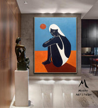 Load image into Gallery viewer, Black Women Art Painting Blue Abstract Art Sofa Size Artwork Gp022