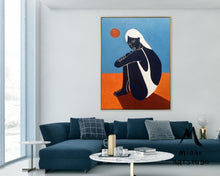Load image into Gallery viewer, Black Women Art Painting Blue Abstract Art Sofa Size Artwork Gp022