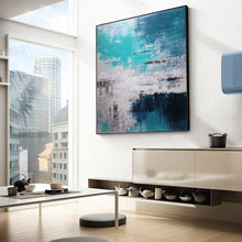 Load image into Gallery viewer, Large Sky Blue White Abstract Painting Green Abstract Painting Cp017