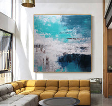 Load image into Gallery viewer, Large Sky Blue White Abstract Painting Green Abstract Painting Cp017