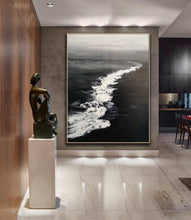 Load image into Gallery viewer, Large Black and White Ocean Painting Coastal Wall Art Grey Wall Decor Op075