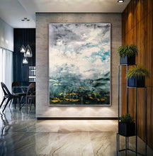 Load image into Gallery viewer, Green White Gold Abstract Painting Oversized Canvas Art Living Room Op088