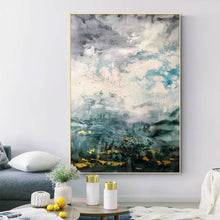 Load image into Gallery viewer, Green White Gold Abstract Painting Oversized Canvas Art Living Room Op088