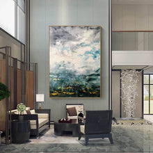 Load image into Gallery viewer, Green White Gold Abstract Painting Oversized Canvas Art Living Room Op088
