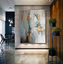 Load image into Gallery viewer, Gray Blue Gold Abstract Painting Original Contemporary Art Yp034