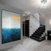 Load image into Gallery viewer, Deep Blue White Yellow Abstract Painting on Canvas Original Yp020