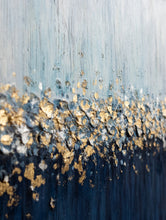 Load image into Gallery viewer, Gold Silver Leaf Painting Navy Blue Textured Painting on Canvas Kp060