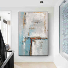 Load image into Gallery viewer, Blue White Gold Abstract Painting Contemporary Art Hand Painted Yp050