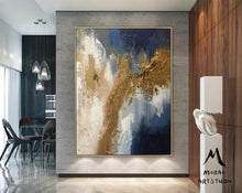 Load image into Gallery viewer, Large Living Room Art Blue Gold Abstract Painting Bg012