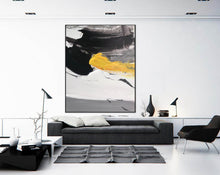 Load image into Gallery viewer, Black And White Painting Yellow Abstract Painting on Canvas Cp007