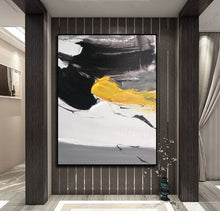 Load image into Gallery viewer, Black And White Painting Yellow Abstract Painting on Canvas Cp007