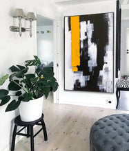 Load image into Gallery viewer, Black White Yellow Abstract Paintings on Canvas Oversized Abstract Art Cp004
