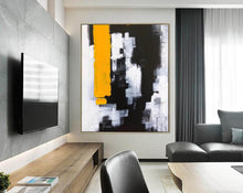Load image into Gallery viewer, Black White Yellow Abstract Paintings on Canvas Oversized Abstract Art Cp004