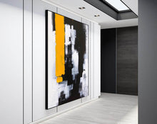 Load image into Gallery viewer, Black White Yellow Abstract Paintings on Canvas Oversized Abstract Art Cp004
