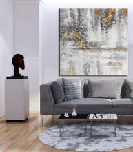 Load image into Gallery viewer, Black White Painting Abstract Gray Gold Painting Living Room Art Painting