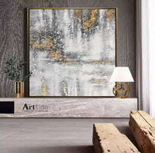 Load image into Gallery viewer, Black White Painting Abstract Gray Gold Painting Living Room Art Painting