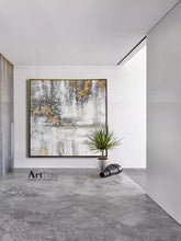 Load image into Gallery viewer, Black White Painting Abstract Gray Gold Painting Living Room Art Painting