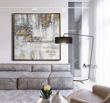 Load image into Gallery viewer, Black White Painting Abstract Gray Gold Painting Living Room Art Painting