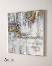 Load image into Gallery viewer, Black White Painting Abstract Gray Gold Painting Living Room Art Painting