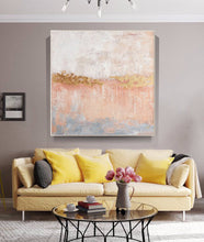Load image into Gallery viewer, Pink Gold Gray Leaf Abstract Painting on Canvas Op026