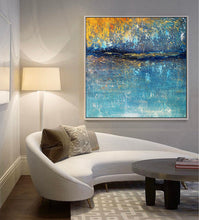 Load image into Gallery viewer, Oversized Living Room Painting Blue Yellow Modern Abstract Painting Bp036
