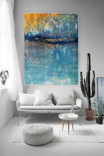 Load image into Gallery viewer, Oversized Living Room Painting Blue Yellow Modern Abstract Painting Bp036