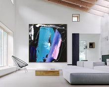 Load image into Gallery viewer, Black Blue Pink Abstract Acrylic Painting Large Canvas Art Cp002