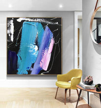 Load image into Gallery viewer, Black Blue Pink Abstract Acrylic Painting Large Canvas Art Cp002